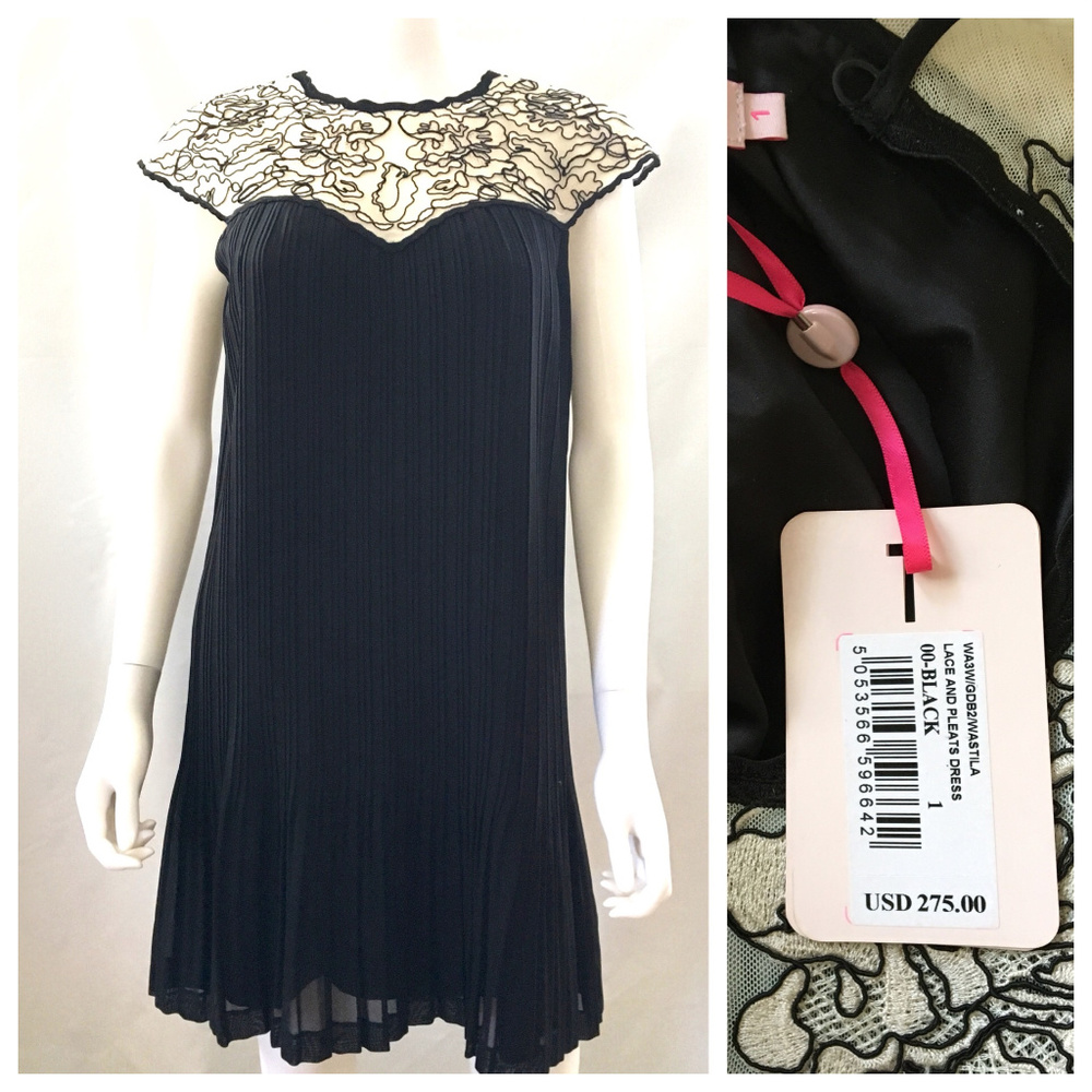 TED BAKER Black Ivory Lace Pleats Swing Tent Dress